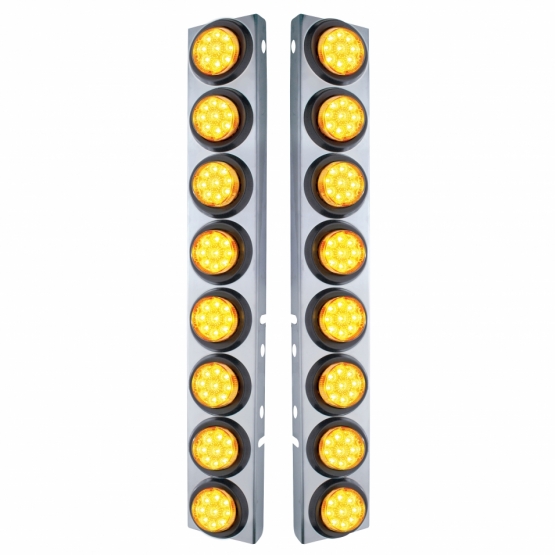 SS Front Air Cleaner Bracket With 16X 9 LED 2" Reflector Lights For Peterbilt-Amber LED & Lens