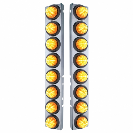 SS Front Air Cleaner Bracket With 16X 9 LED 2" Beehive Lights For Peterbilt-Amber LED & Lens