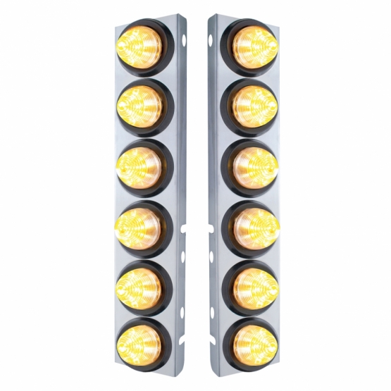SS Front Air Cleaner Bracket With 12X 9 LED 2" Beehive Lights For Peterbilt-Amber LED/Clear Lens