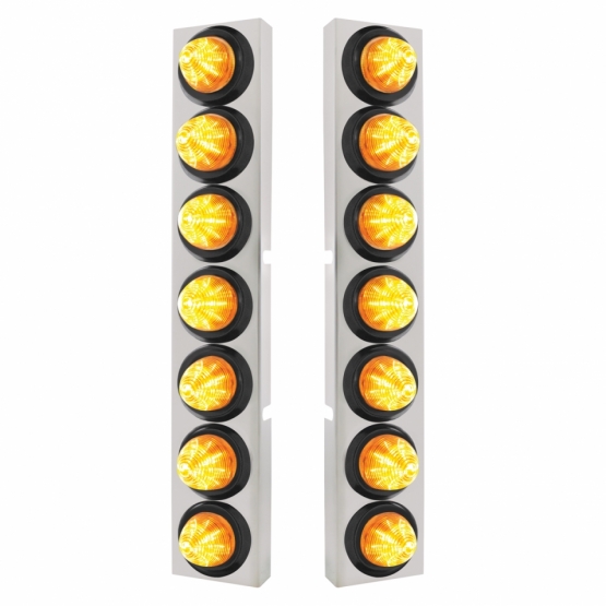 SS Front Air Cleaner Bracket With 14X 9 LED 2" Beehive Lights Bezel For KW Trucks -Amber LED & Lens