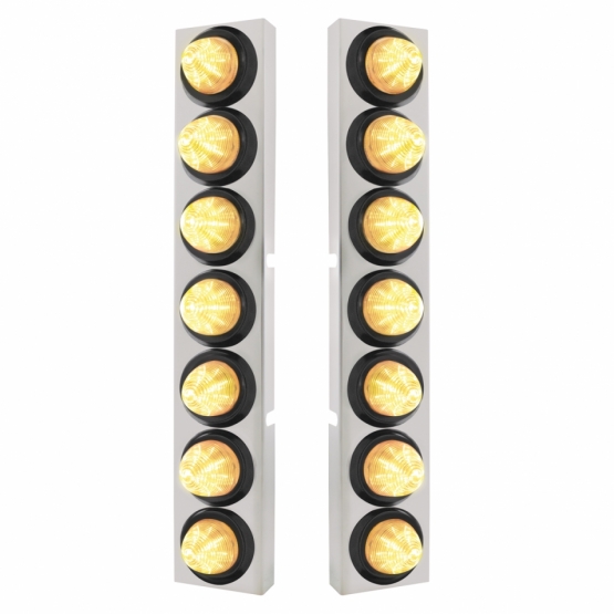 SS Front Air Cleaner Bracket With 14X 9 LED 2" Beehive Lights Bezel For KW Trucks -Amber LED/Clear L