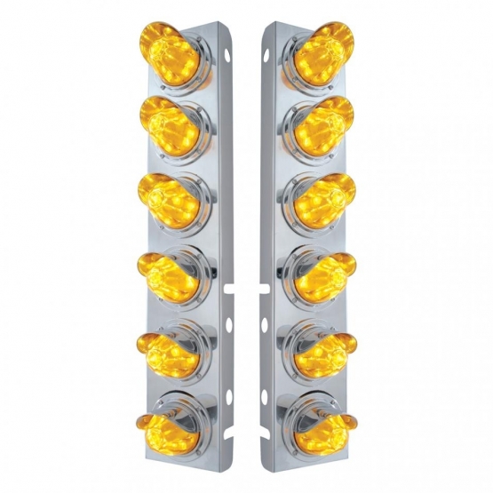 SS Front Air Cleaner Bracket With 12X 11 LED Watermelon Lights & Visors For Peterbilt-Amber LED & Le