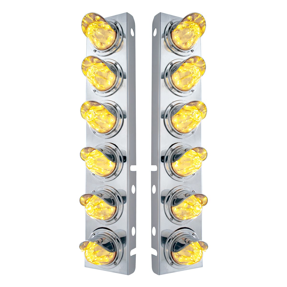SS Front Air Cleaner Bracket With 12X 11 LED Watermelon Lights & Visors For Peterbilt-Amber LED/Clea