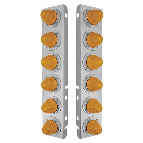 SS Front Air Cleaner Bracket With 12X 11 LED Watermelon Lights & Bezels For Peterbilt-Amber LED & Le