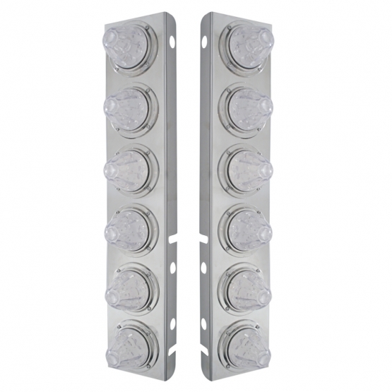 SS Front Air Cleaner Bracket With 12X 11 LED Watermelon Lights & Bezels For Peterbilt-Amber LED/Clea