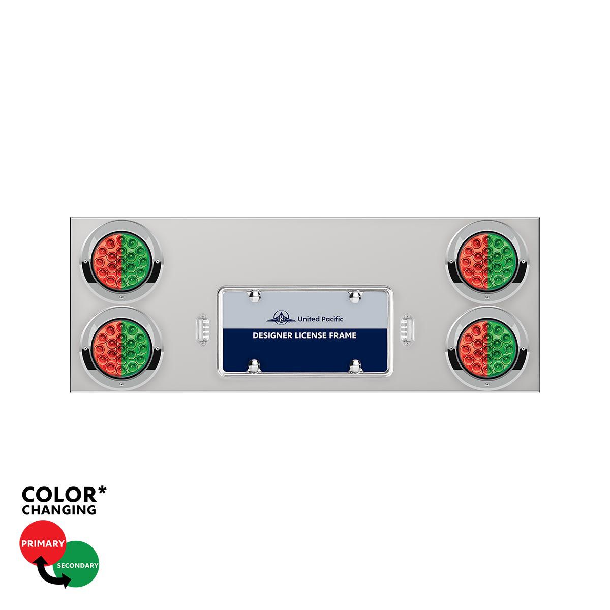 33-3/4" SS Rear Center Panel With 4X 19 LED 4" Double Fury Lights & Visors-Red & Green LED