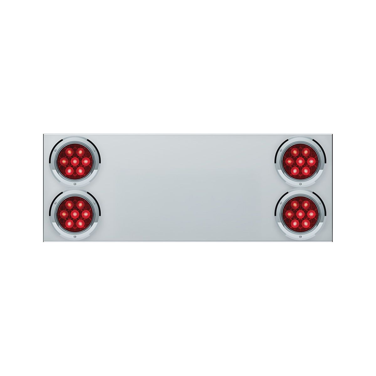 33-3/4" Stainless Rear Center Panel With Four 7 LED 4" Light & Bezel (No LP Holes)- Red LED/Red Lens