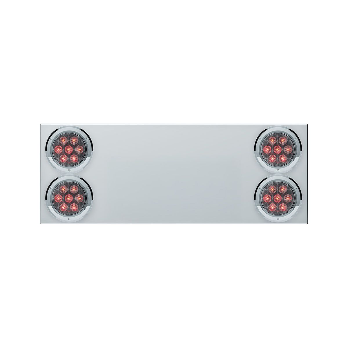 33-3/4" Stainless Rear Center Panel With Four 7 LED 4" Light & Bezel (No LP Holes)- Red LED/Clear Le