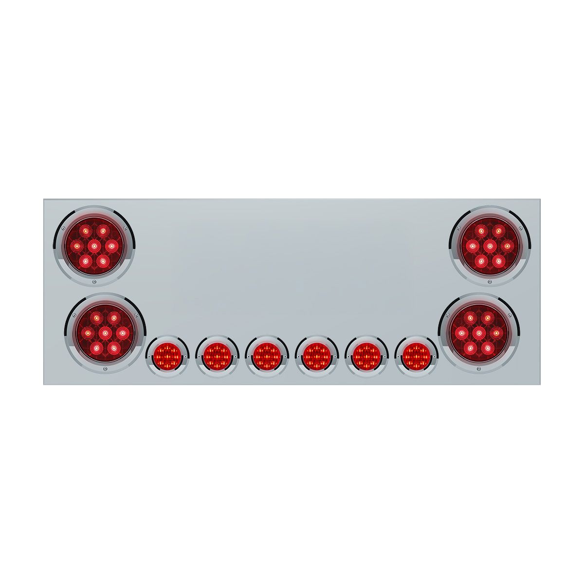 SS Rear Center Panel With 4X Red LED 4" Light & 6X Red LED 2" Light & Bezel -Red Lens (No LP Holes)-