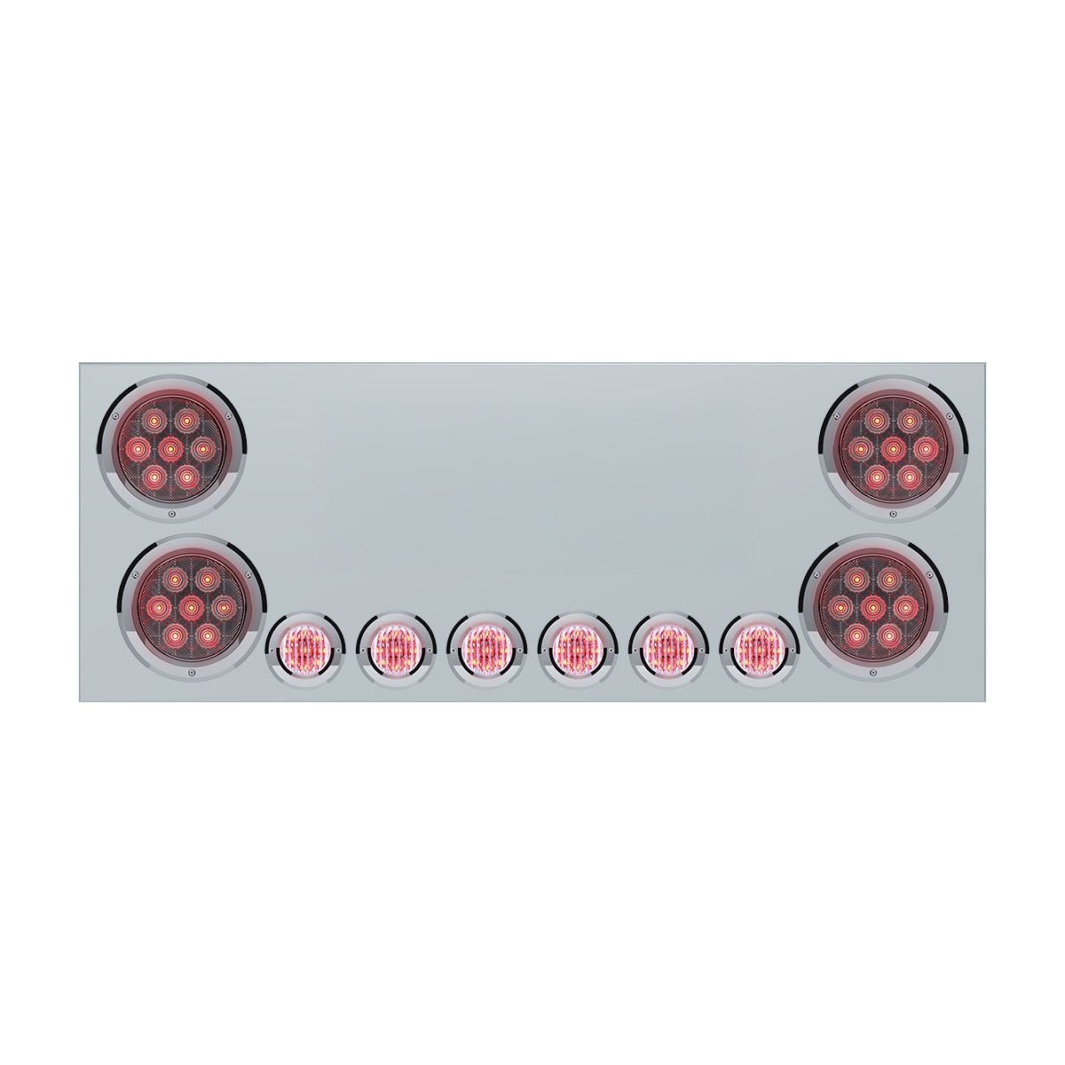 SS Rear Center Panel With 4X Red LED 4" Light & 6X Red LED 2" Light & Bezel (No LP Holes)-Clear Lens