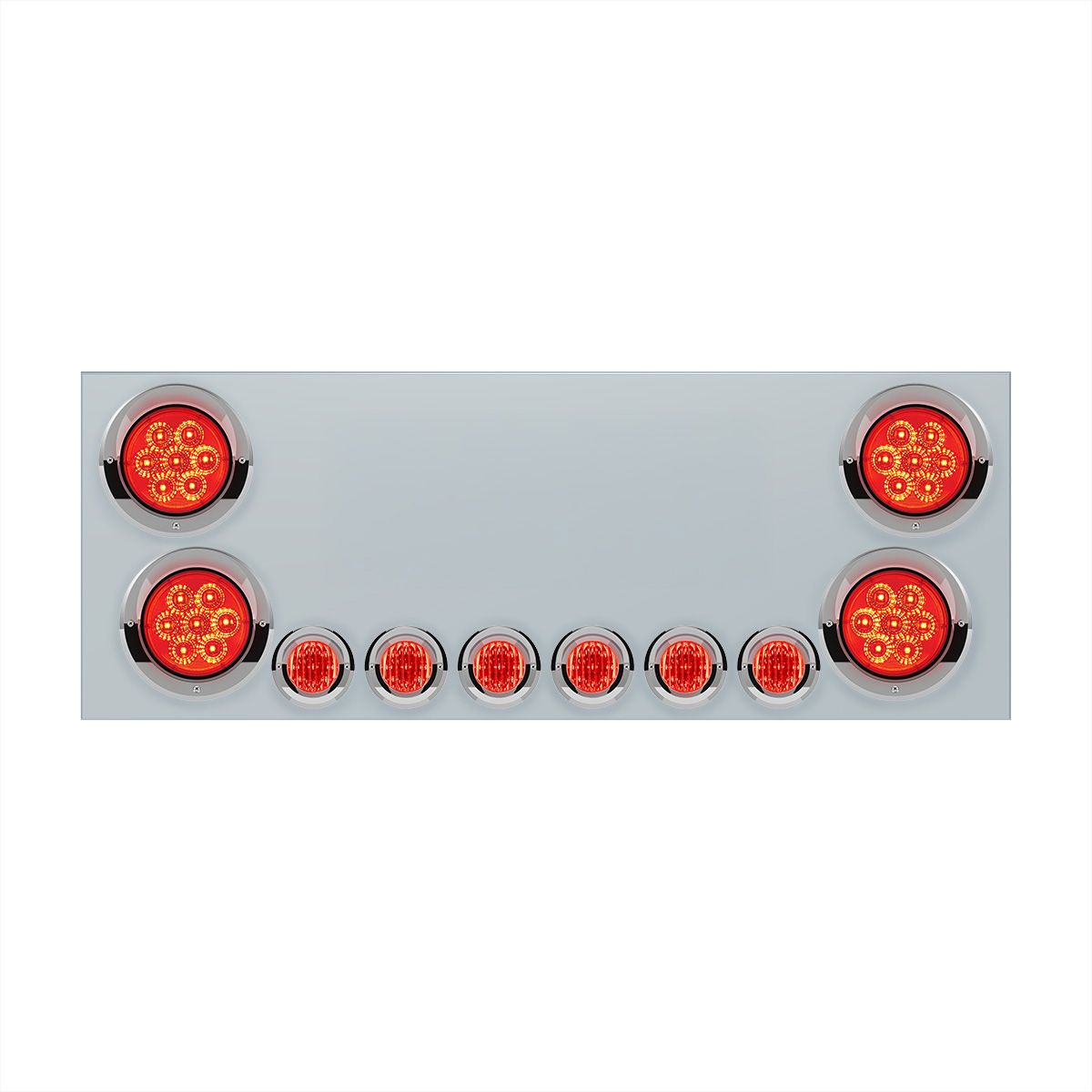 SS Rear CP With 4X 7 LED 4" Reflector Lights & 6X 9 LED 2" Lights & Visors (No LP Holes)-Red LED & L