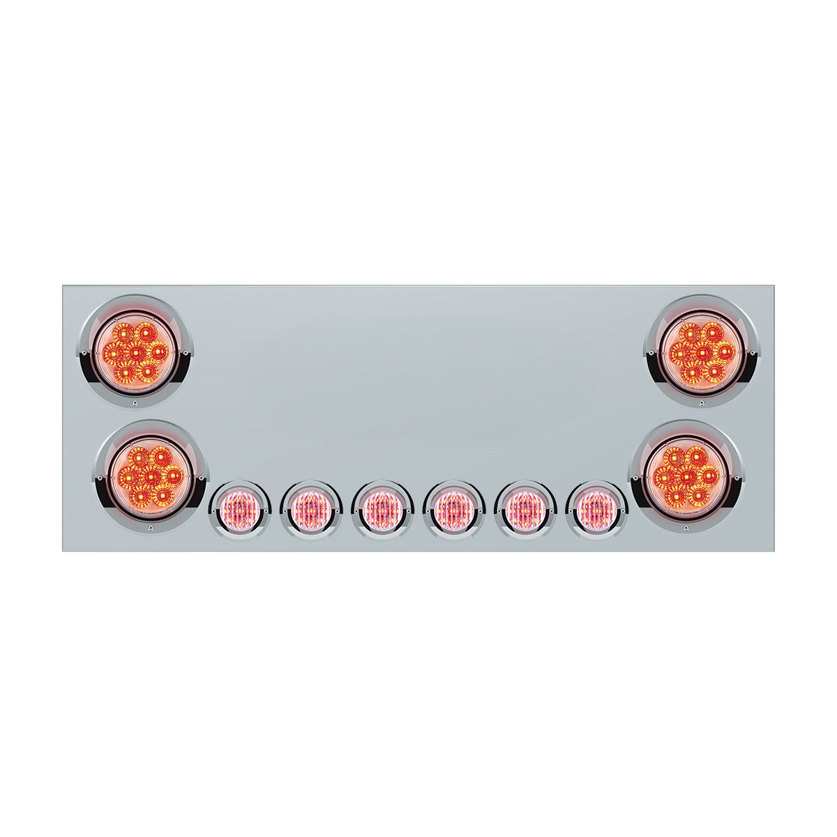 SS Rear CP With 4X 7 LED 4" Reflector Lights & 6X 9 LED 2" Lights & Visors (No LP Holes)-Red LED/Cle