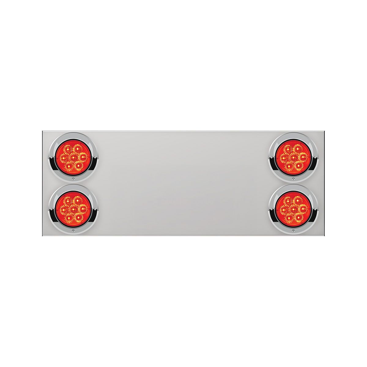 33-3/4" Stainless Rear Center Panel With Four 7 LED 4" Reflector Lights & Visors(No LP Holes)-Red LE