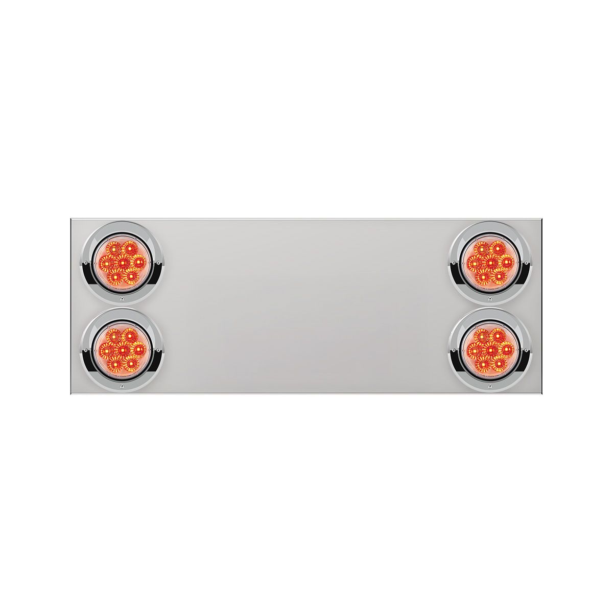 33-3/4" Stainless Rear Center Panel With Four 7 LED 4" Reflector Lights&Visors(No LP Holes)-Red LED/