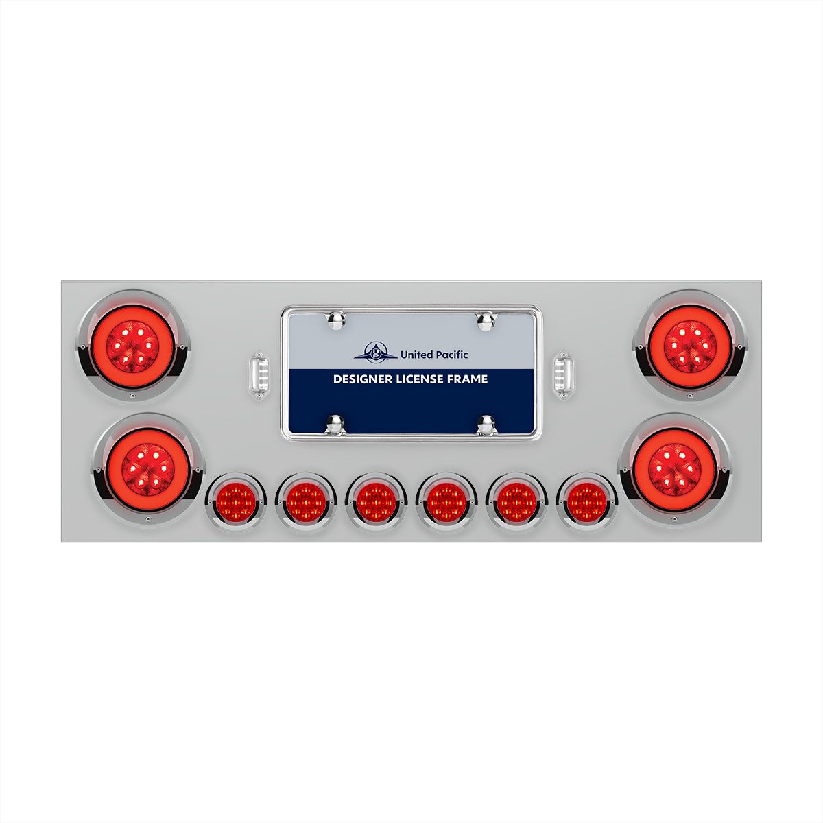 SS Rear Center Panel With 4X 21 LED 4" GloLight & 6X 9 LED 2" Lights & Visors-Red LED & Lens