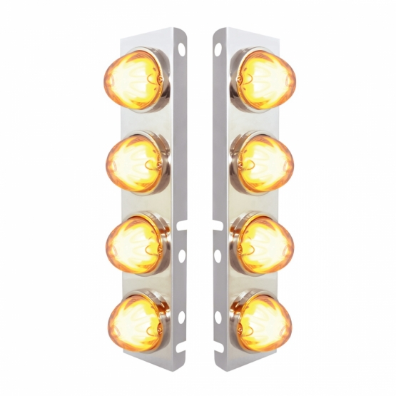 SS Front Air Cleaner Bracket With 8X 9 Amber LED Watermelon GloLight & Bezels For Peterbilt-Clear Le