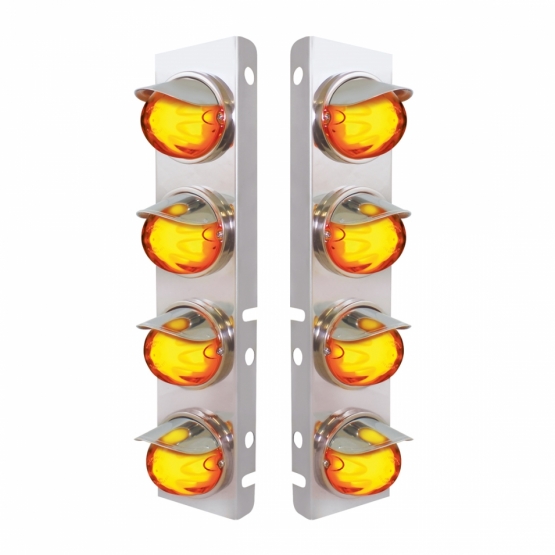 SS Front Air Cleaner Bracket With 8X 9 Amber LED Watermelon GloLight & Visors For Peterbilt-Amber Le