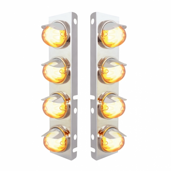 SS Front Air Cleaner Bracket With 8X 9 Amber LED Watermelon GloLight & Visors For Peterbilt-Clear Le