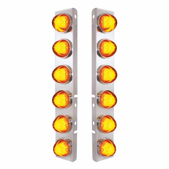 SS Front Air Cleaner Bracket With 12X 9 Amber LED Dual Function Watermelon GloLight For Peterbilt-Am