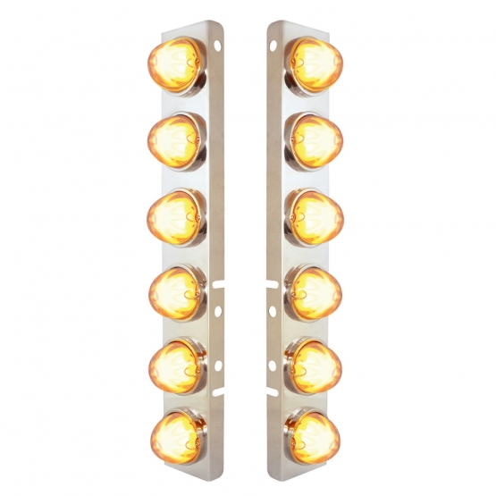 SS Front Air Cleaner Bracket With 12X 9 Amber LED Dual Function Watermelon GloLight For Peterbilt-Cl