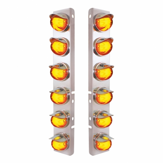 SS Front Air Cleaner Brkt With 12X 9 Amber Hi/Lo LED Watermelon GloLight & Visors For Peterbilt-Ambe