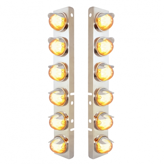 SS Front Air Cleaner Brkt With 12X 9 Amber Hi/Lo LED Watermelon GloLight & Visors For Peterbilt-Clea