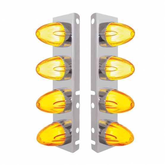 SS Front Air Cleaner Bracket With 8X 9 Amber LED Dual Function Watermelon GloLight For Peterbilt-Amb
