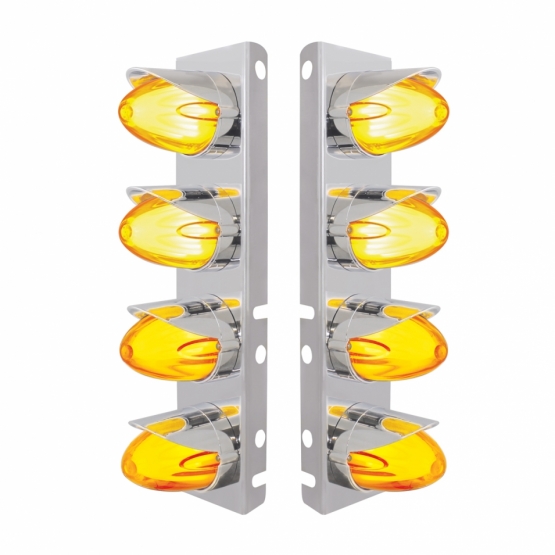 SS Front Air Cleaner Brkt With 8X 9 Amber Hi/Lo LED Watermelon GloLight & Visors For Peterbilt-Amber