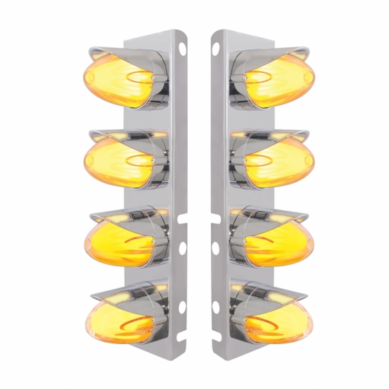 SS Front Air Cleaner Brkt With 8X 9 Amber Hi/Lo LED Watermelon GloLight & Visors For Peterbilt-Clear