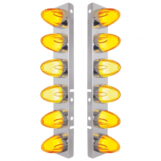 SS Front Air Cleaner Brkt With 12X 9 Amber Hi/Lo LED GloLight Watermelon Grakon Lights For Peterbilt