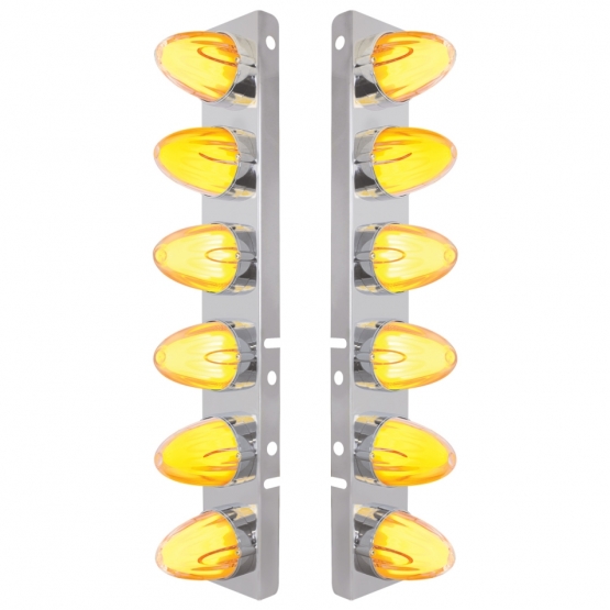 SS Front Air Cleaner Brkt With 12X 9 Amber Hi/Lo LED GloLight Watermelon Grakon Lights For Peterbilt