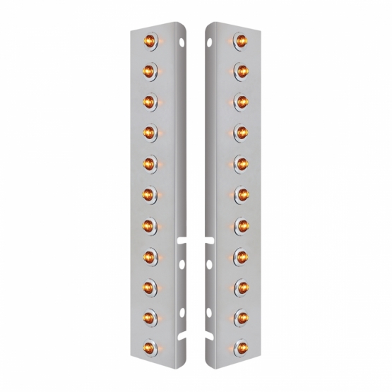 SS Front Air Cleaner Bracket With 22X 2 Amber LED 3/4" Mini Lights & SS Bezels For Peterbilt-Amber L