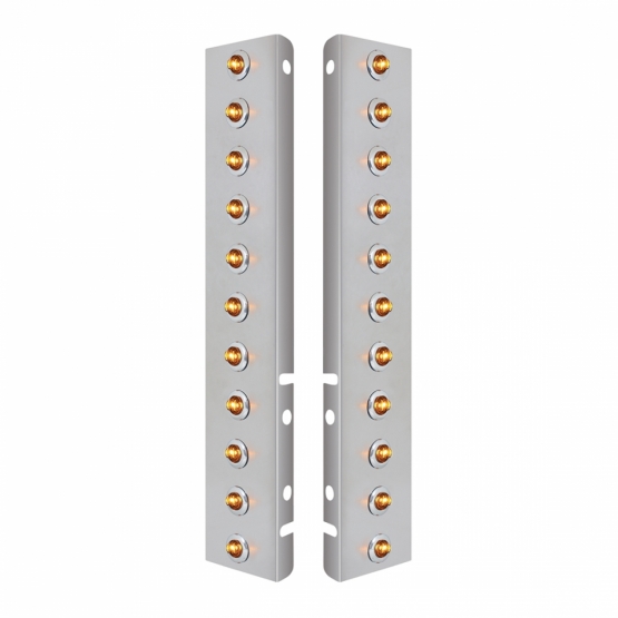 SS Front Air Cleaner Bracket With 22X 2 Amber LED 3/4" Mini Lights & SS Bezels For Peterbilt-Clear L
