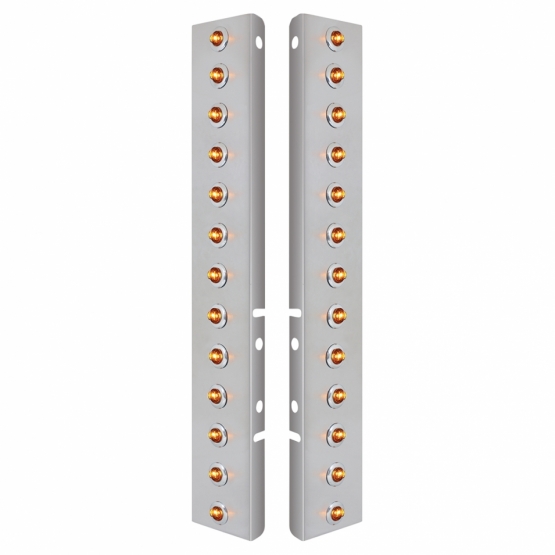 SS Front Air Cleaner Bracket With 26X 2 Amber LED 3/4" Mini Lights & SS Bezels For Peterbilt-Amber L