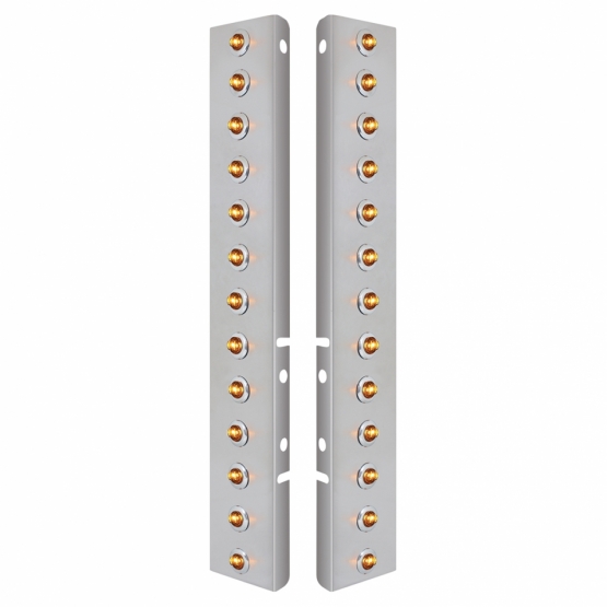 SS Front Air Cleaner Bracket With 26X 2 Amber LED 3/4" Mini Lights & SS Bezels For Peterbilt-Clear L
