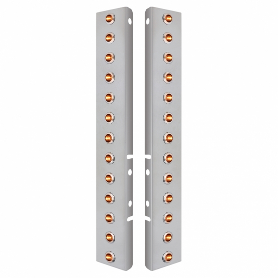 SS Front Air Cleaner Bracket With 26X 3 LED 3/4" Mini Lights & SS Bezels For Peterbilt-Amber LED & L