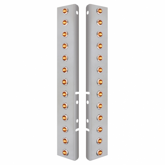 SS Front Air Cleaner Bracket With 26X 3 LED 3/4" Mini Lights & SS Bezels For Peterbilt-Amber LED/Cle