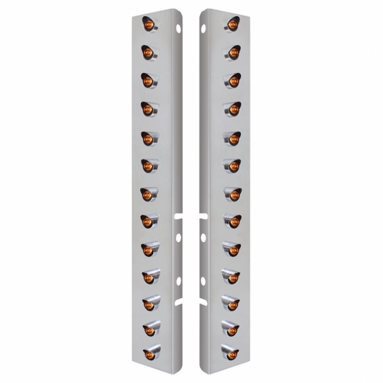 SS Front Air Cleaner Bracket With 26X 3 LED 3/4" Mini Lights & Visors For Peterbilt-Amber LED/Clear