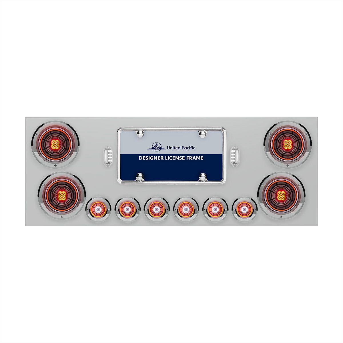 SS Rear Center Panel With Four 13 LED 4" Abyss Light & Six 4 LED 2" Lights & Bezels-Red LED/Clear Le