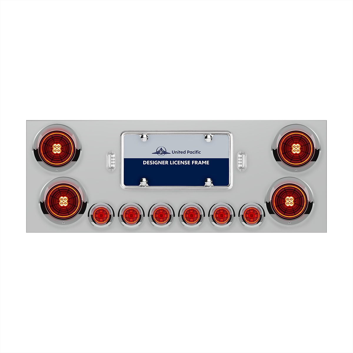 SS Rear Center Panel With Four 13 LED 4" Abyss Light & Six 4 LED 2" Lights & Visors-Red LED/Red Lens