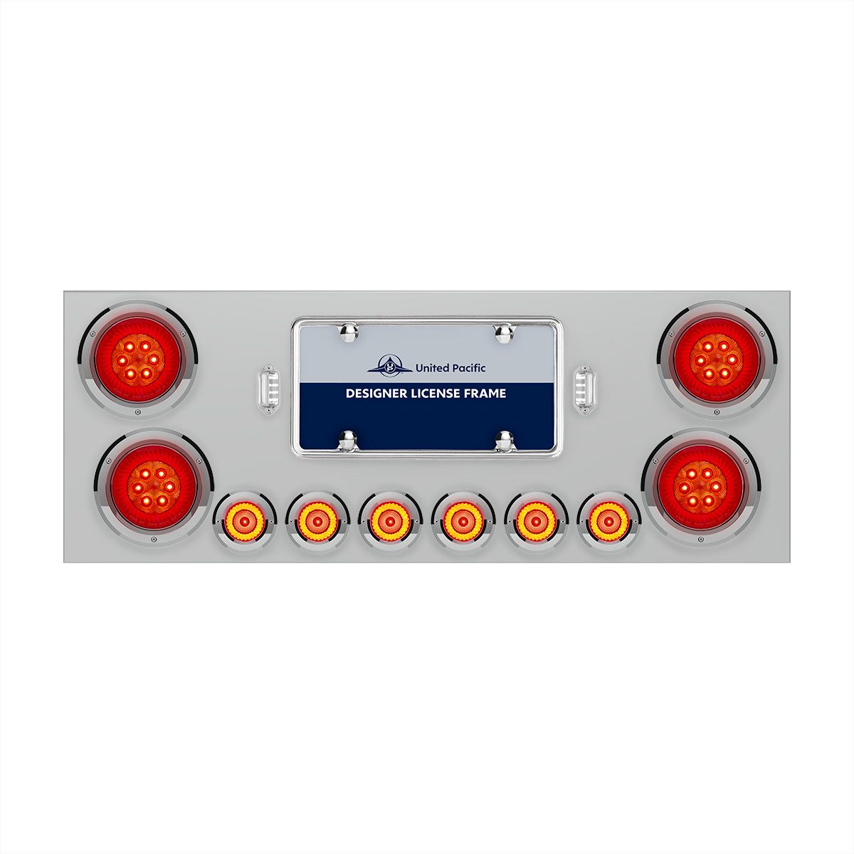 SS Rear Center Panel With Four 16 LED 4" Turbine Light & Six 7 LED 2" Lights & Bezels-Red LED/Red Le