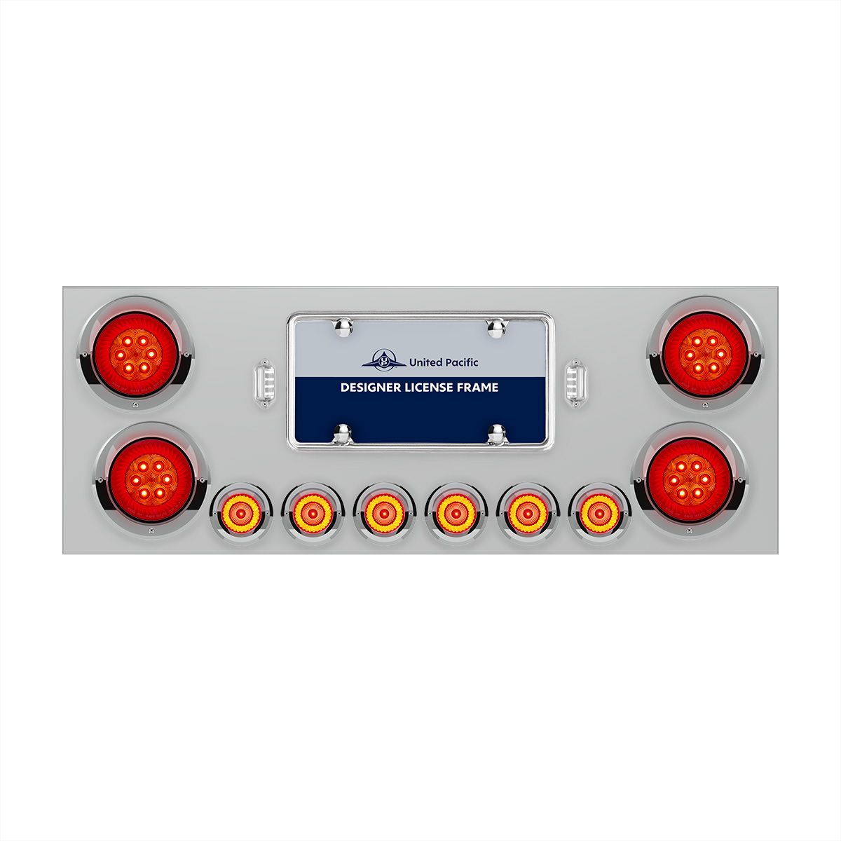SS Rear Center Panel With Four 16 LED 4" Turbine Light & Six 7 LED 2" Lights & Visor-Red LED/Red Len