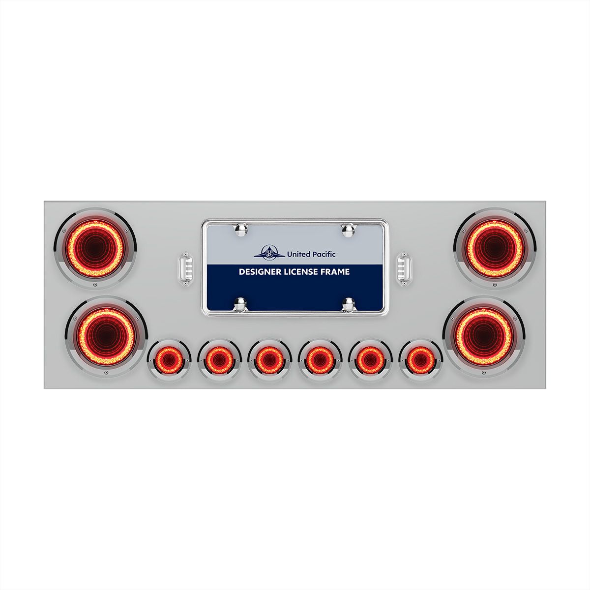 SS Rear Center Panel With Four 23 LED 4" Lights & Six 9 LED 2" Mirage Lights & Bezels - Red LED/Red