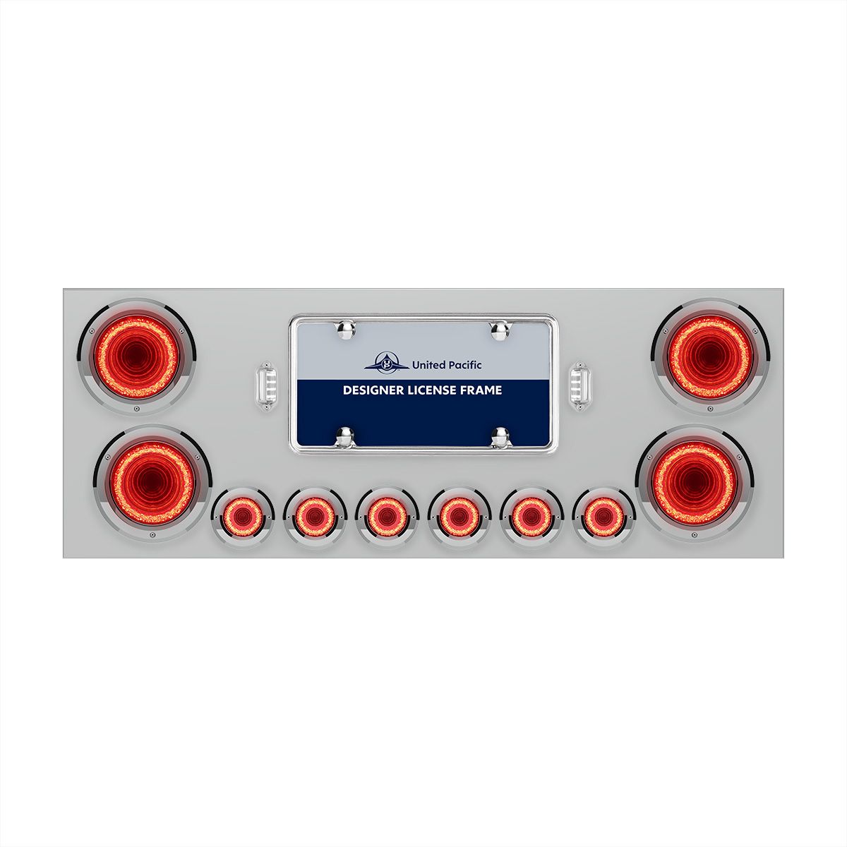 SS Rear Center Panel With Four 23 LED 4" Lights & Six 9 LED 2" Mirage Lights & Bezels - Red LED/Clea