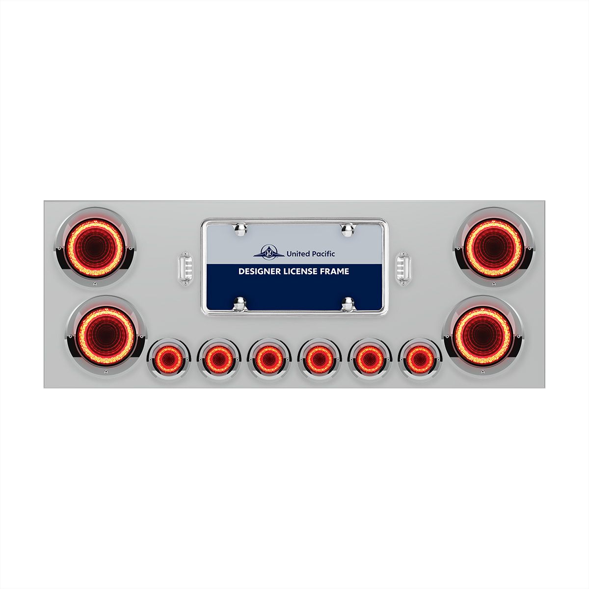 SS Rear Center Panel With Four 23 LED 4" Lights & Six 9 LED 2" Mirage Lights & Visors - Red LED/Red