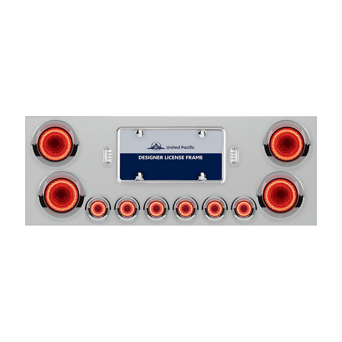 SS Rear Center Panel With Four 23 LED 4" Lights & Six 9 LED 2" Mirage Lights & Visors - Red LED/Clea