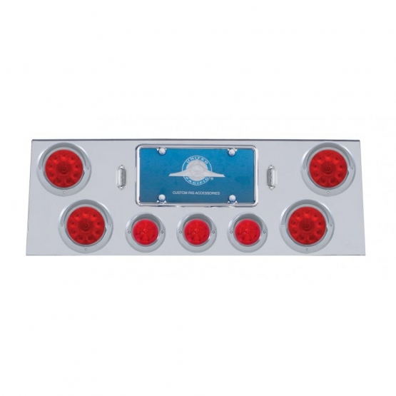 SS Rear Center Panel With 4X 10 LED 4" Light & 3X 13 LED 2-1/2" Beehive Light+Visor-Red LED & Lens