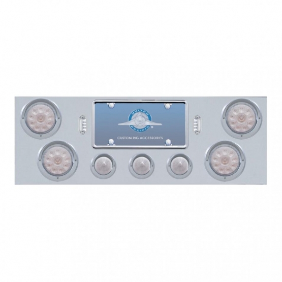 SS Rear Center Panel With 4X 10 LED 4" Light & 3X 13 LED 2-1/2" Beehive Light+Visor-Red LED/Clear Le