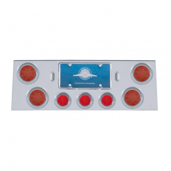 SS Rear Center Panel +4X LED 4" Refl. Light & 3X LED 2-1/2" Beehive Light & Visor-Red LED & Lens