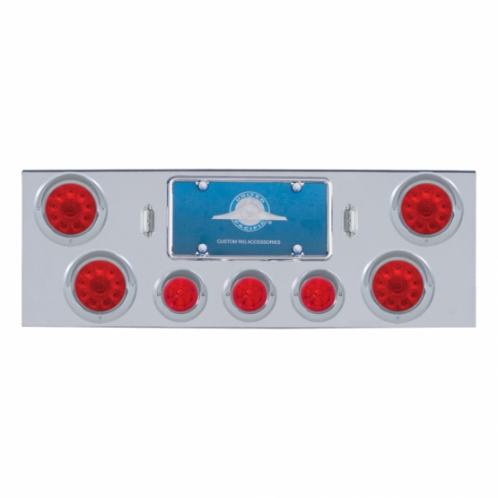 CR Rear Center Panel With 4X 10 LED 4" Lights & 3X 13 LED 2-1/2" Beehive Lights & Visors-Red LED & L